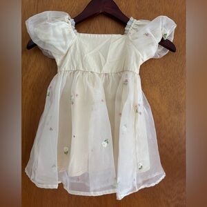 Elegant Creamy Yellow Floral Kids Formal Dress